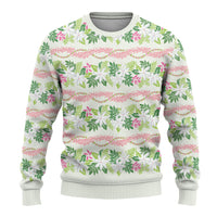 Monstera Tiare Plumeria Lei Pattern Ugly Christmas Sweater Green Version LT01 - Polynesian Pride