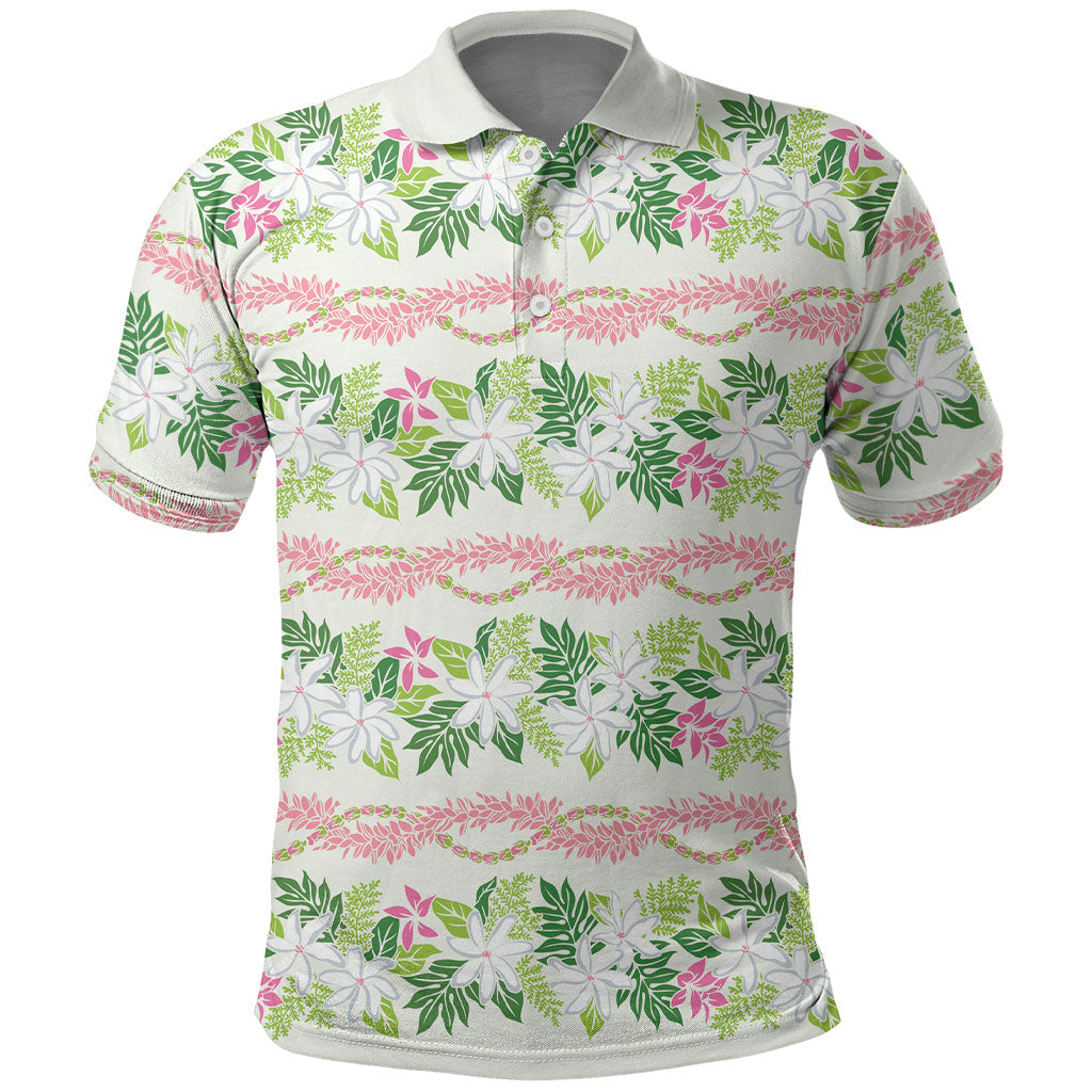 Monstera Tiare Plumeria Lei Pattern Polo Shirt Green Version LT01 Green - Polynesian Pride