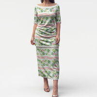 Monstera Tiare Plumeria Lei Pattern Puletasi Green Version LT01 Long Dress Green - Polynesian Pride