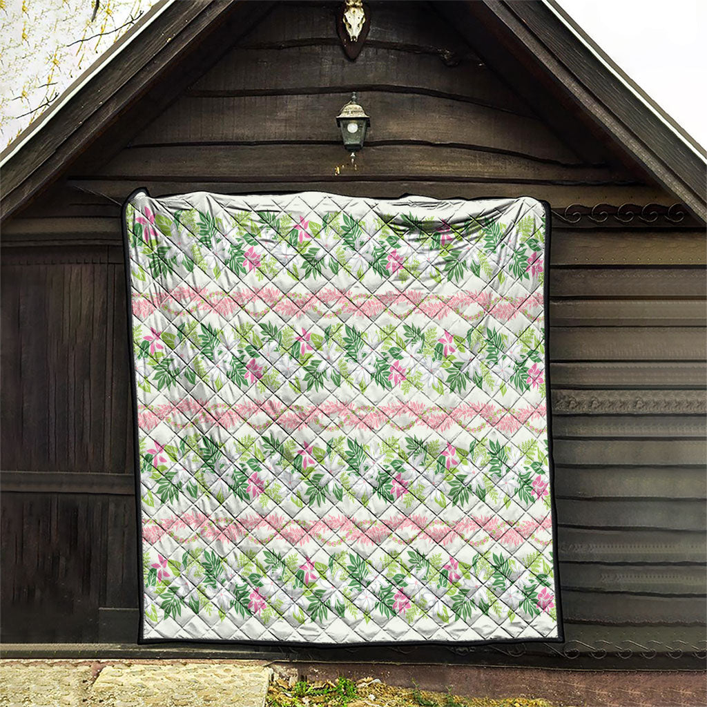 Monstera Tiare Plumeria Lei Pattern Quilt Green Version