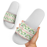 Monstera Tiare Plumeria Lei Pattern Slide Sandals Green Version LT01 - Polynesian Pride