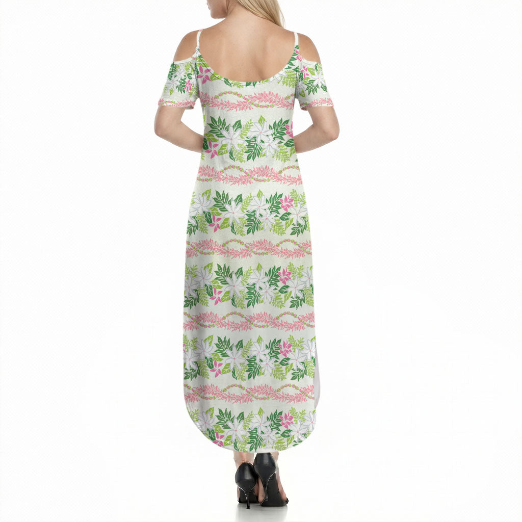 Monstera Tiare Plumeria Lei Pattern Summer Maxi Dress Green Version LT01 - Polynesian Pride
