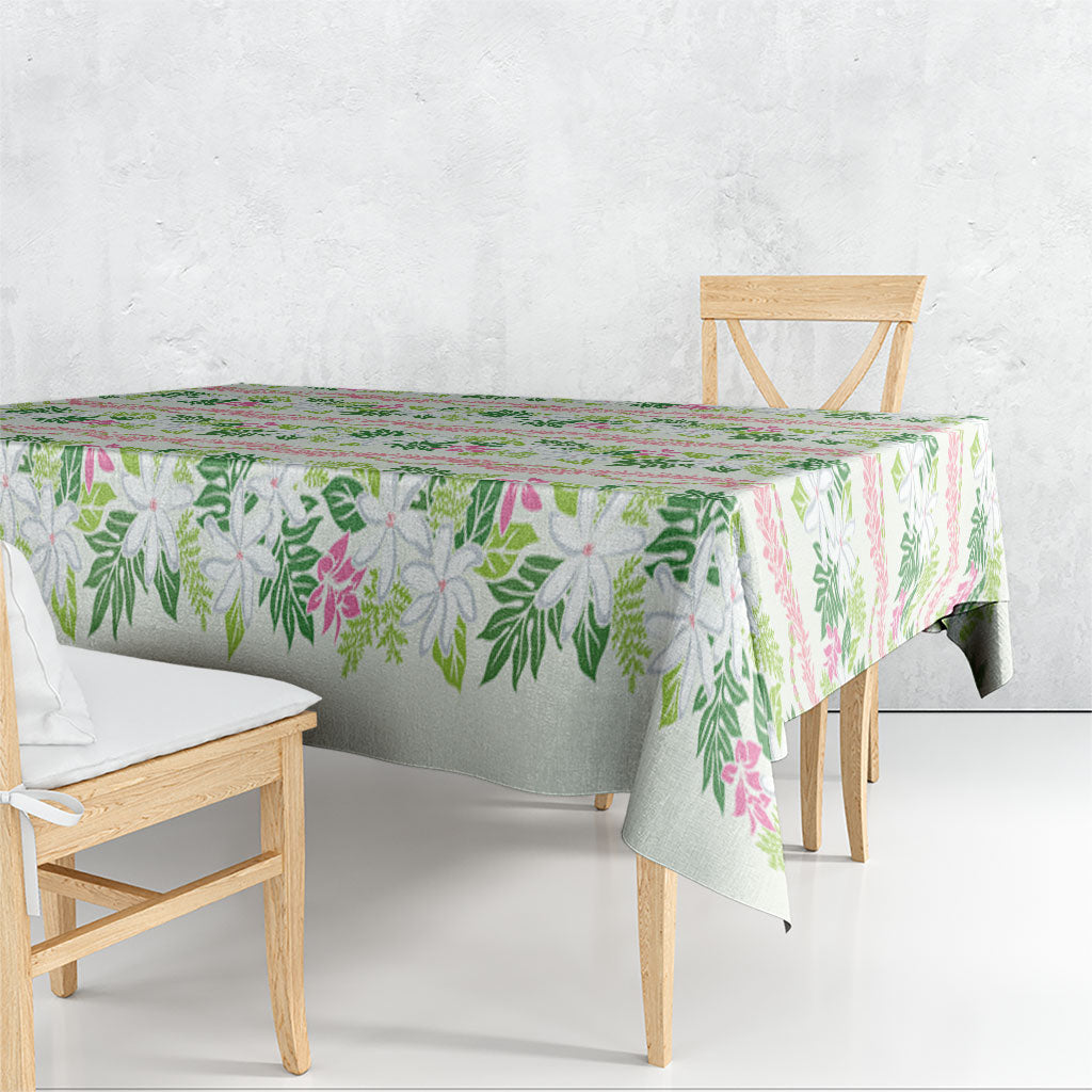 Monstera Tiare Plumeria Lei Pattern Tablecloth Green Version LT01 - Polynesian Pride