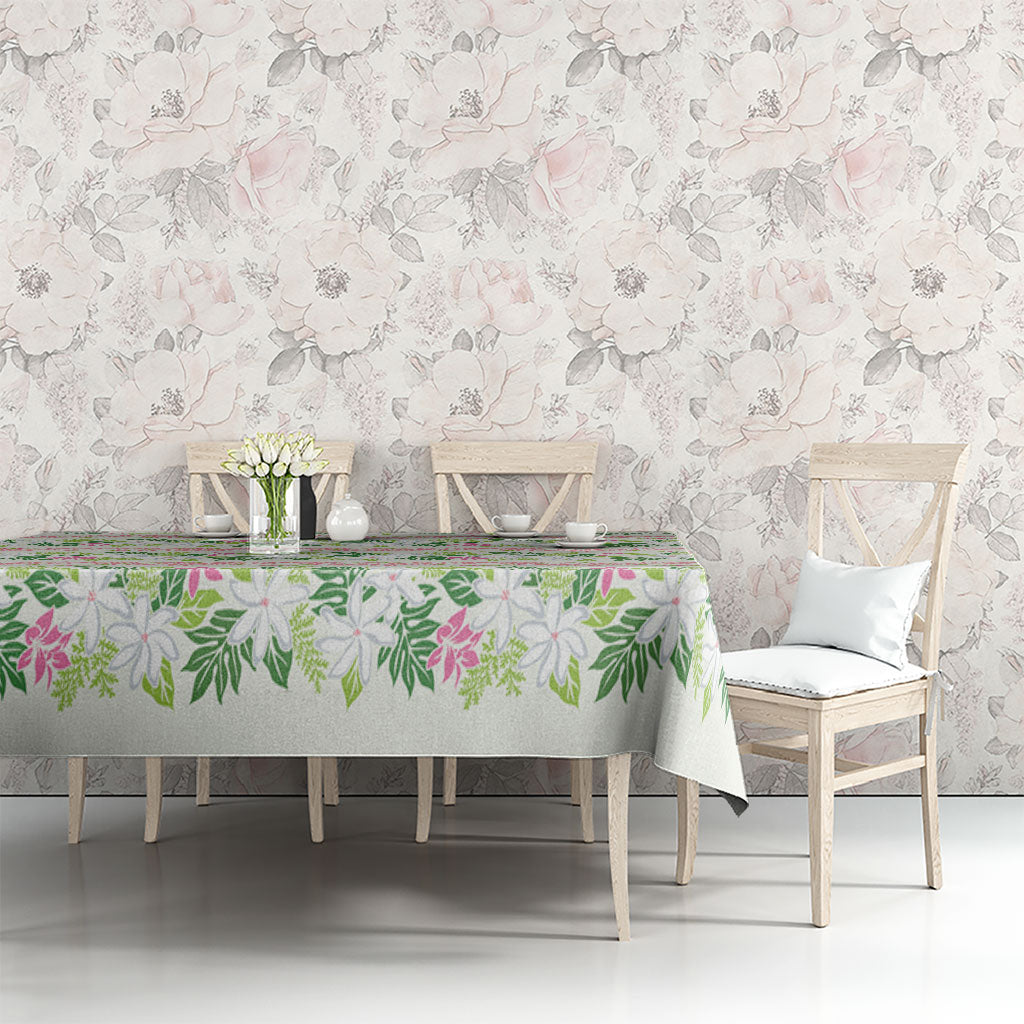 Monstera Tiare Plumeria Lei Pattern Tablecloth Green Version LT01 - Polynesian Pride