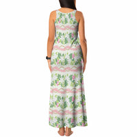 Monstera Tiare Plumeria Lei Pattern Tank Maxi Dress Green Version