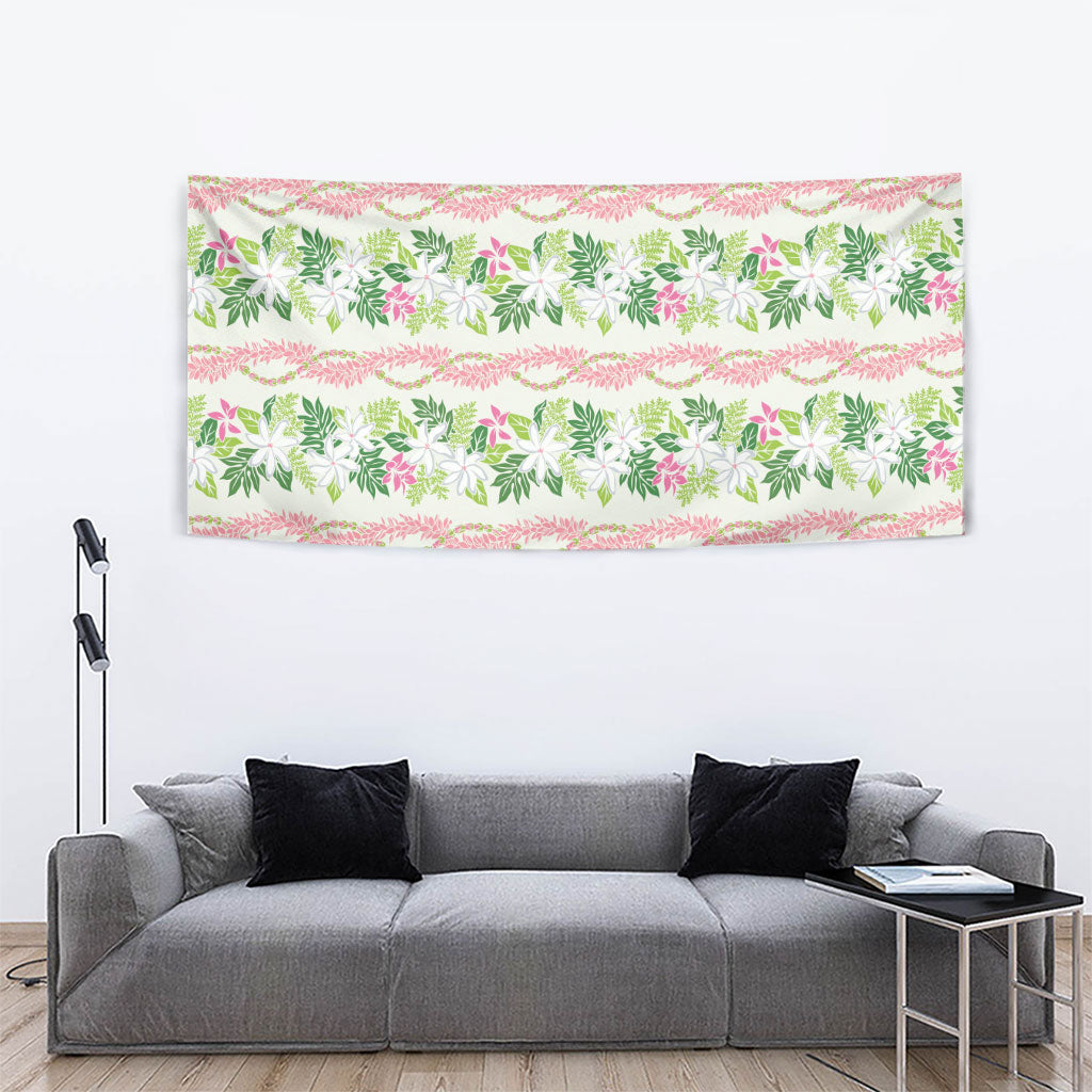 Monstera Tiare Plumeria Lei Pattern Tapestry Green Version LT01 - Polynesian Pride