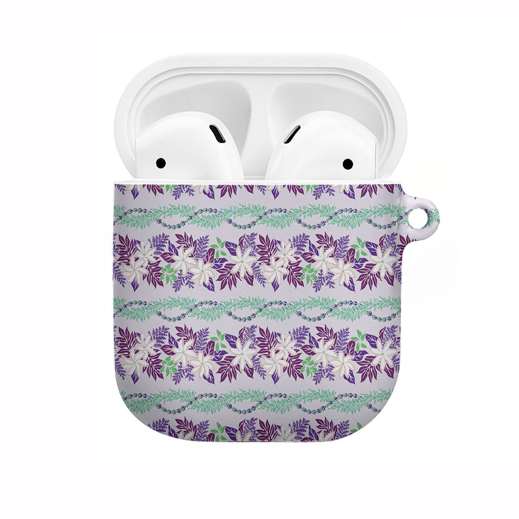 Monstera Tiare Plumeria Lei Pattern AirPods Case Purple Version LT01 Purple - Polynesian Pride