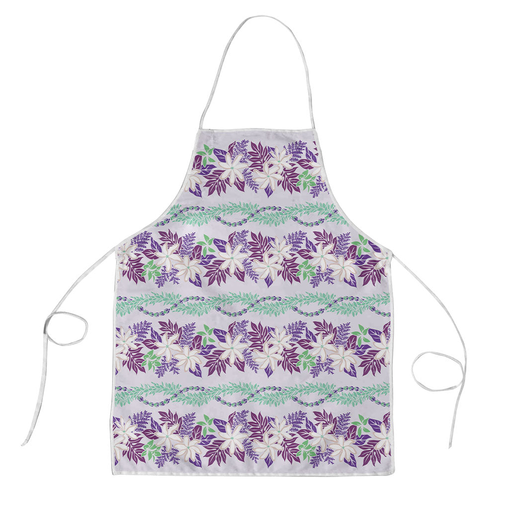 Monstera Tiare Plumeria Lei Pattern Apron Purple Version LT01 Purple - Polynesian Pride