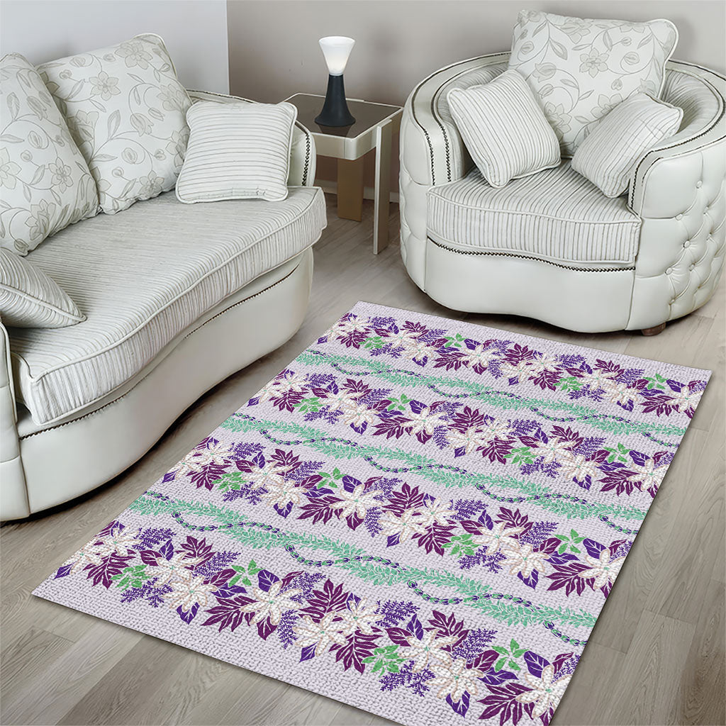 Monstera Tiare Plumeria Lei Pattern Area Rug Purple Version LT01 - Polynesian Pride
