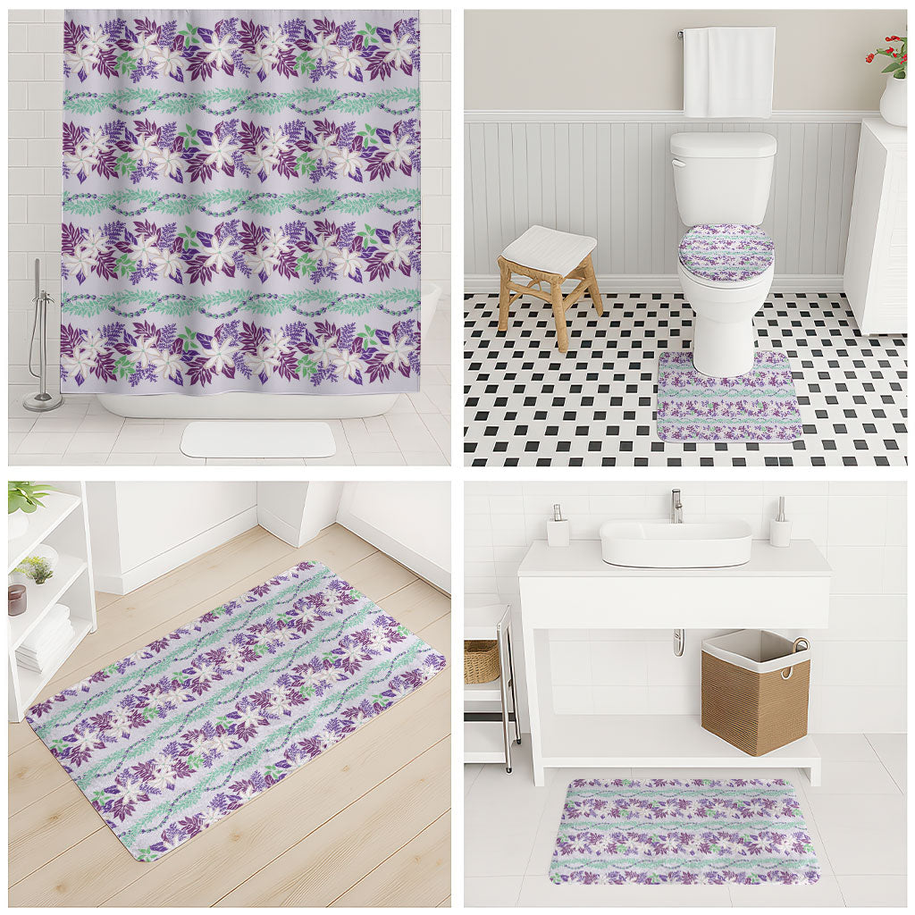 Monstera Tiare Plumeria Lei Pattern Bathroom Set Purple Version LT01 - Polynesian Pride