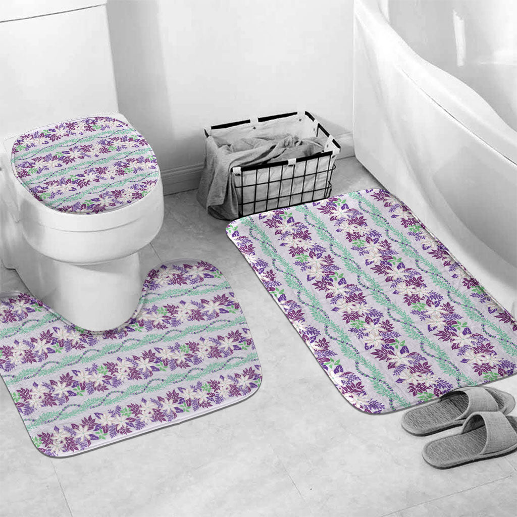 Monstera Tiare Plumeria Lei Pattern Bathroom Set Purple Version LT01 Mat Set Only (3 pcs) One Size Purple - Polynesian Pride