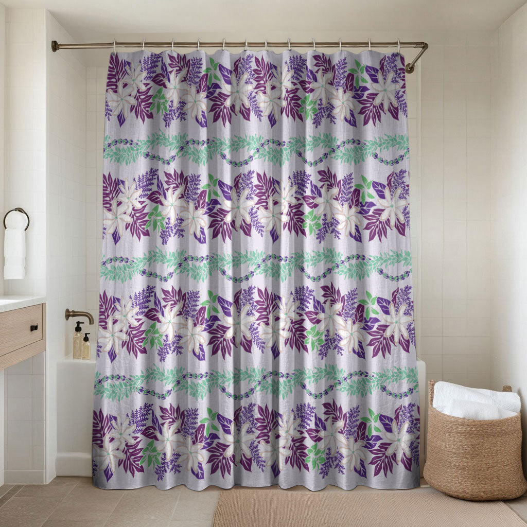 Monstera Tiare Plumeria Lei Pattern Bathroom Set Purple Version LT01 Shower Curtain Only Purple - Polynesian Pride