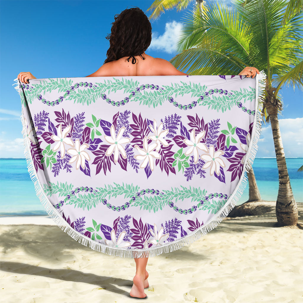 Monstera Tiare Plumeria Lei Pattern Beach Blanket Purple Version LT01 - Polynesian Pride