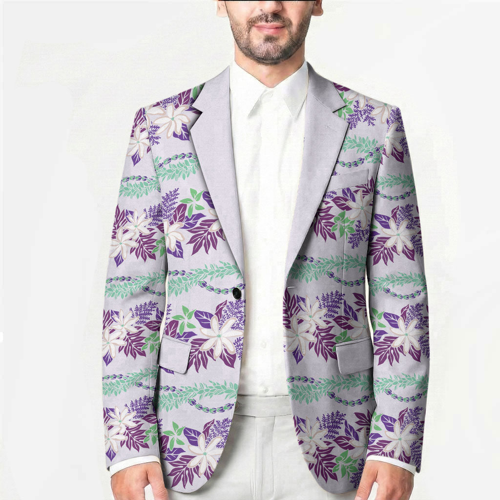 Monstera Tiare Plumeria Lei Pattern Blazer Purple Version LT01 - Polynesian Pride