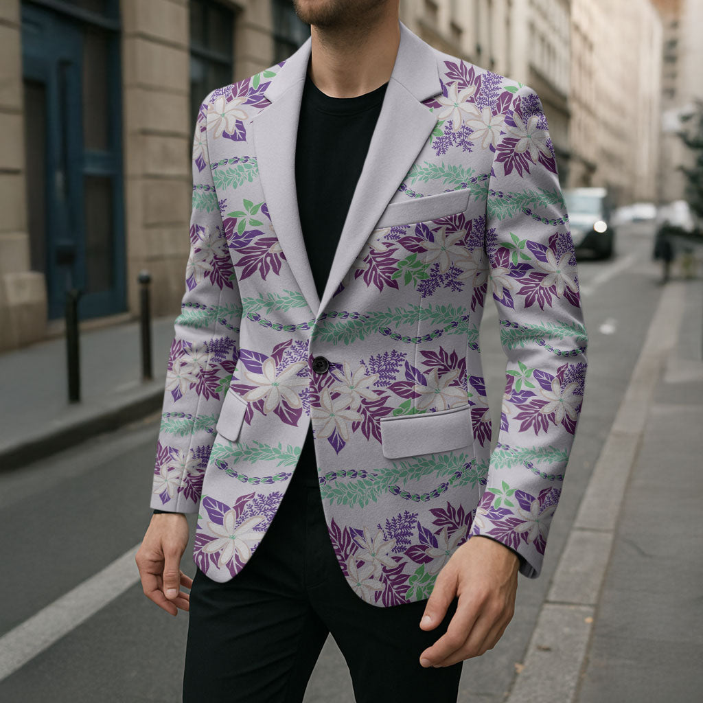 Monstera Tiare Plumeria Lei Pattern Blazer Purple Version LT01 - Polynesian Pride