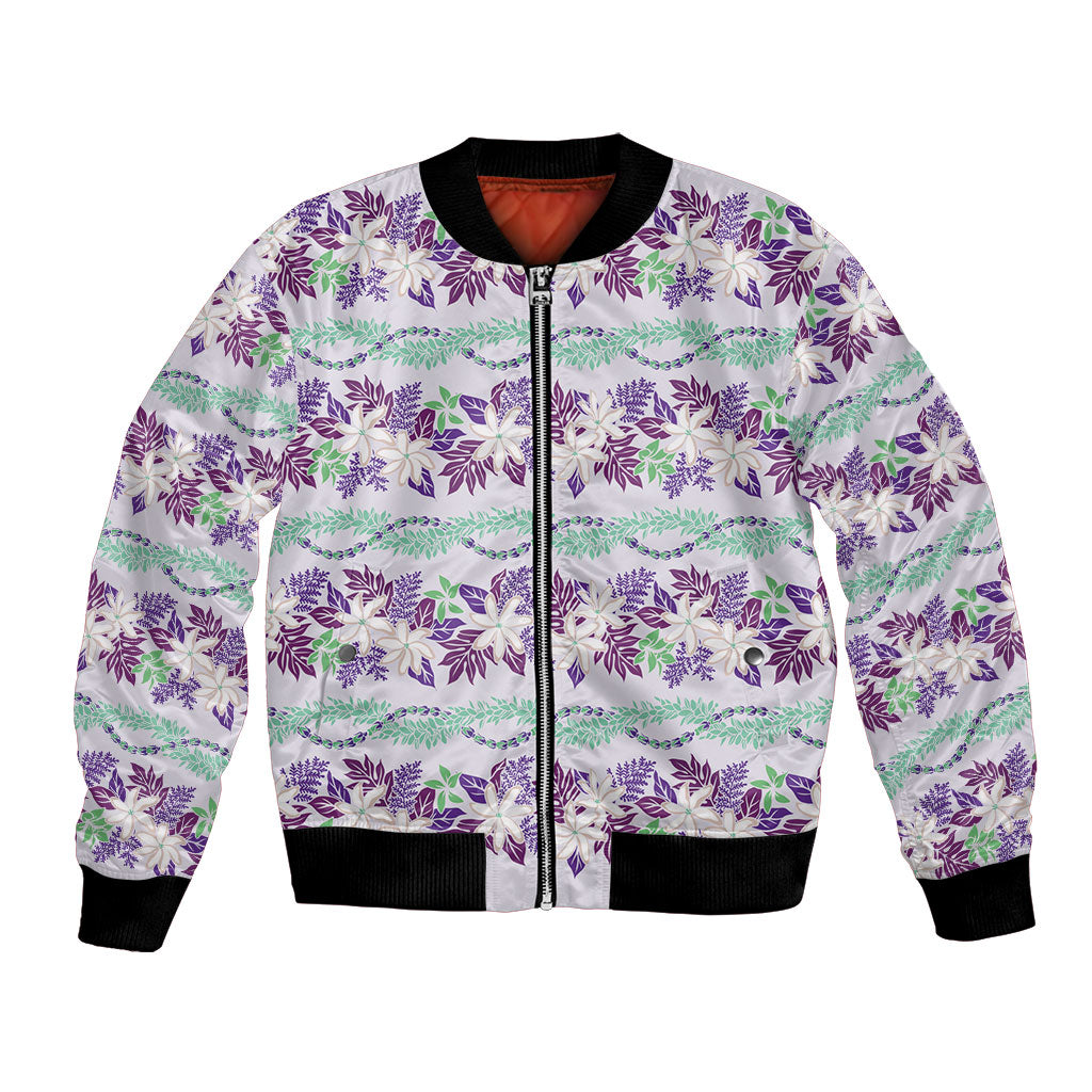 Monstera Tiare Plumeria Lei Pattern Bomber Jacket Purple Version LT01 Unisex Purple - Polynesian Pride