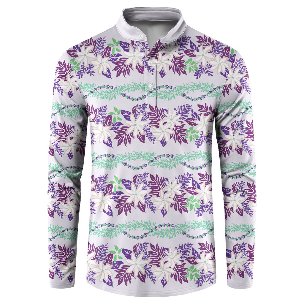 Monstera Tiare Plumeria Lei Pattern Button Sweatshirt Purple Version LT01 Purple - Polynesian Pride