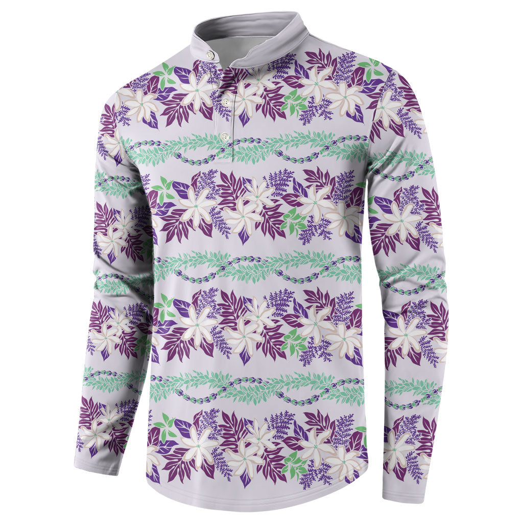 Monstera Tiare Plumeria Lei Pattern Button Sweatshirt Purple Version LT01 - Polynesian Pride