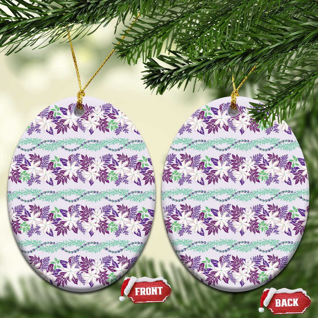 Monstera Tiare Plumeria Lei Pattern Ceramic Ornament Purple Version LT01 Oval Purple - Polynesian Pride
