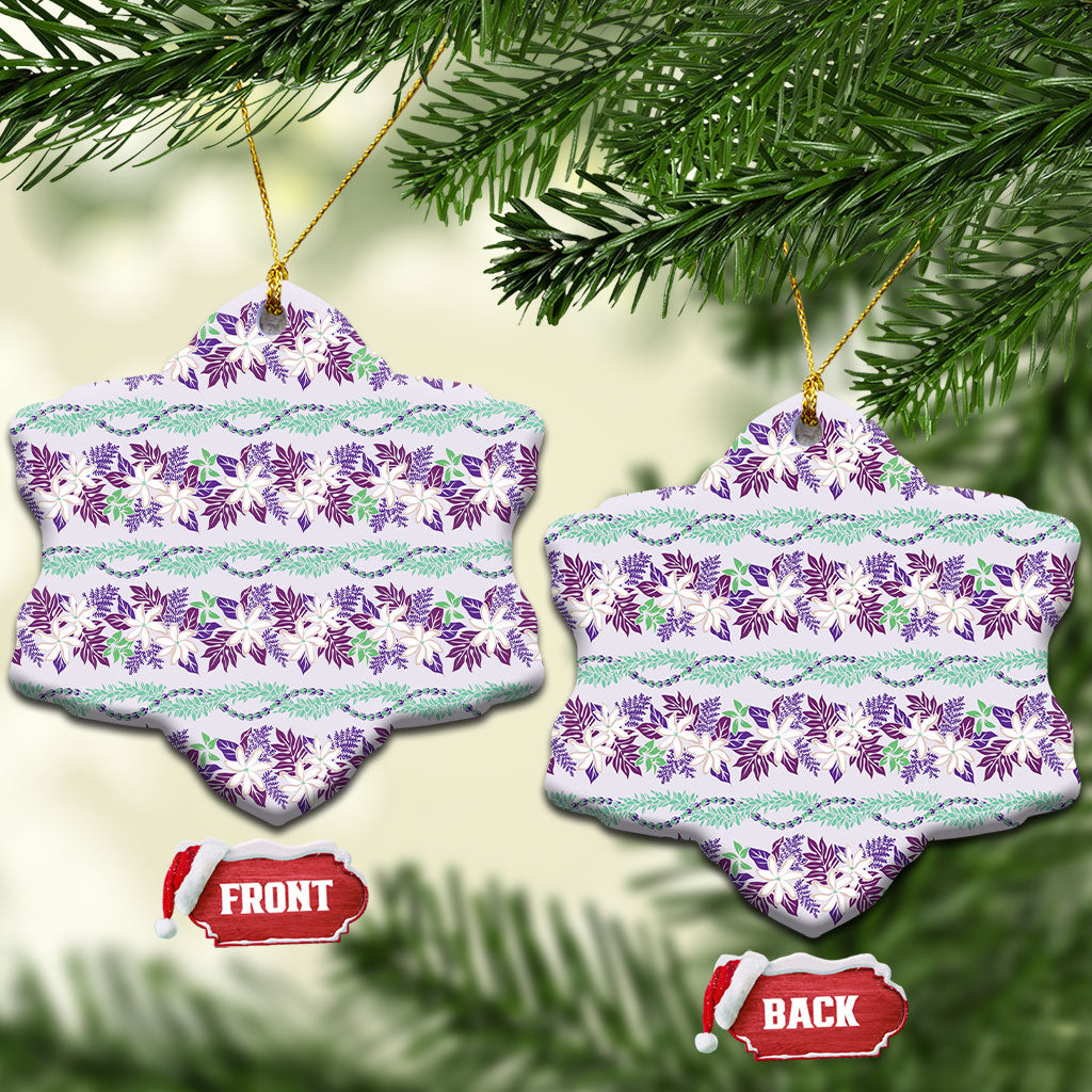 Monstera Tiare Plumeria Lei Pattern Ceramic Ornament Purple Version LT01 Snow Flake Purple - Polynesian Pride
