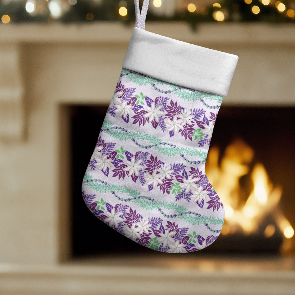 Monstera Tiare Plumeria Lei Pattern Christmas Stocking Purple Version LT01 Set of 2 Purple - Polynesian Pride