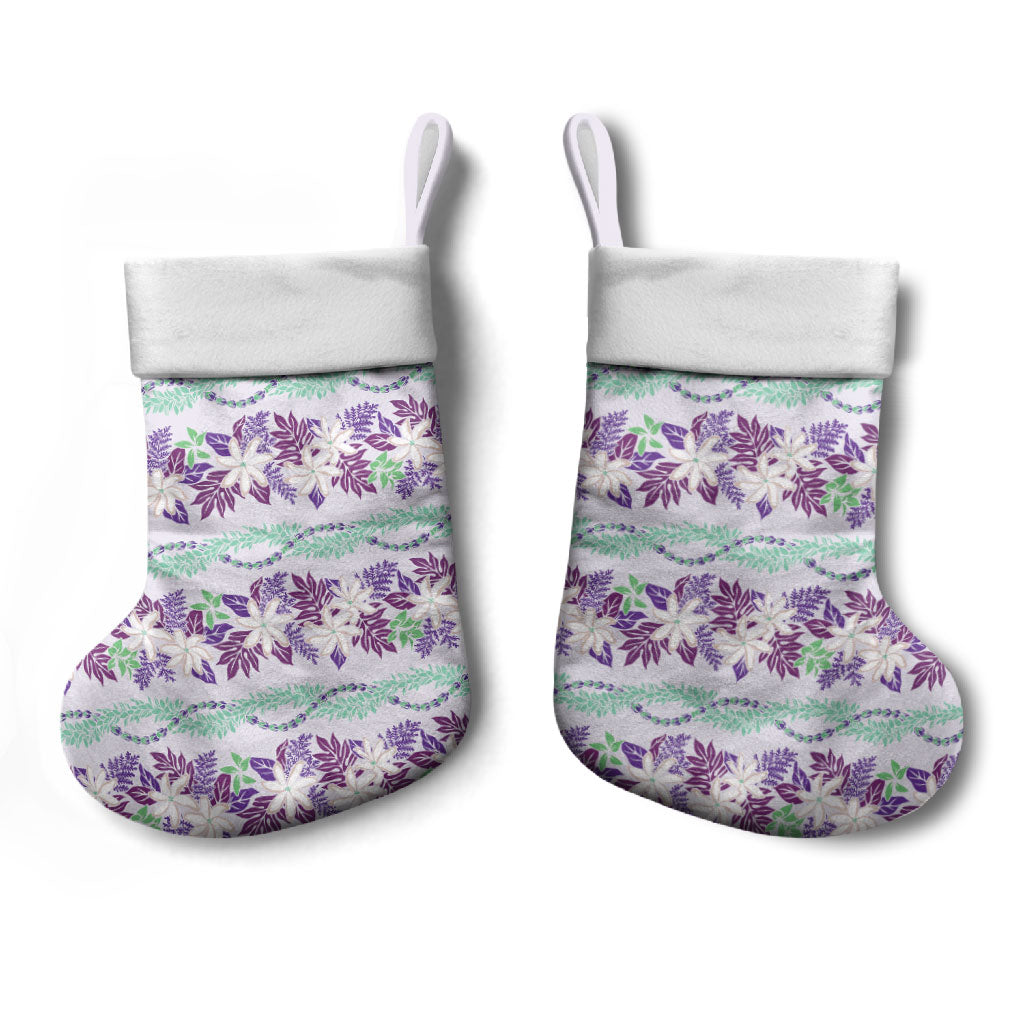Monstera Tiare Plumeria Lei Pattern Christmas Stocking Purple Version LT01 - Polynesian Pride