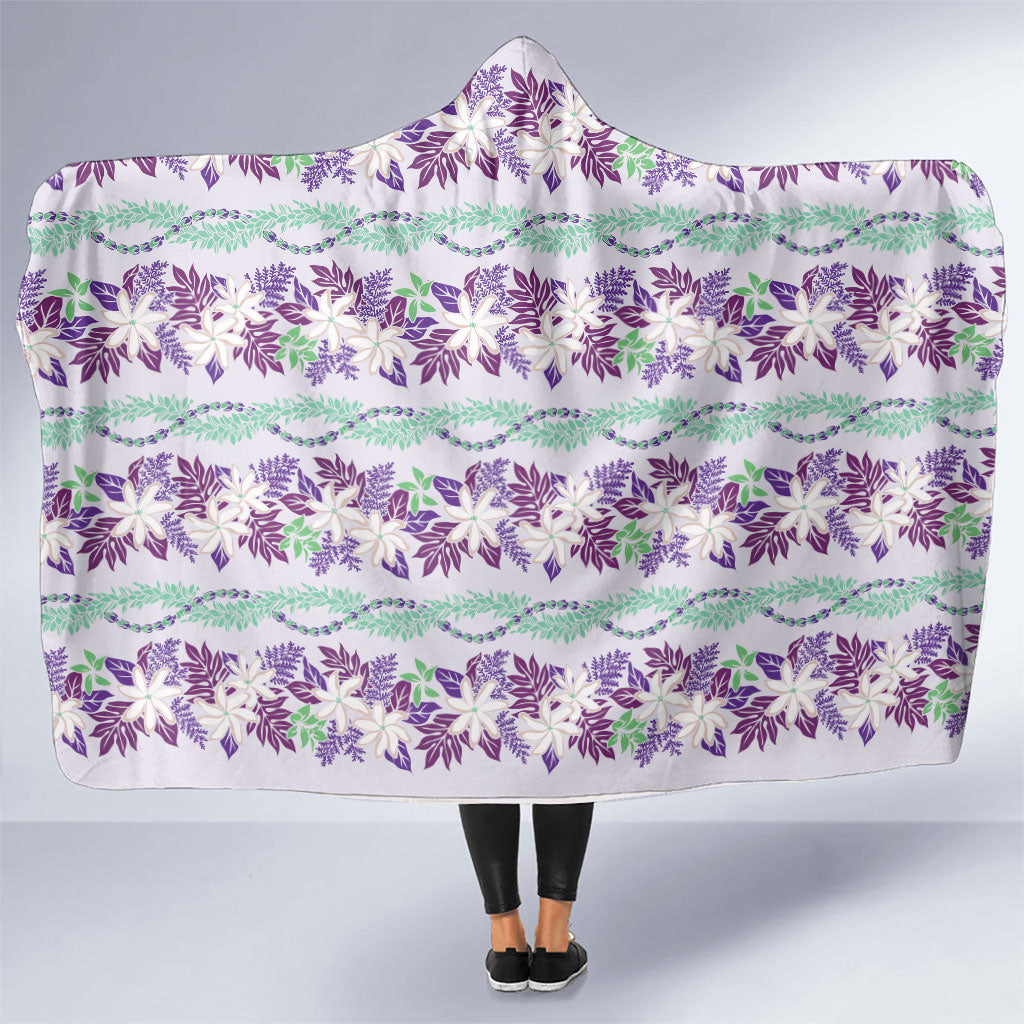Monstera Tiare Plumeria Lei Pattern Hooded Blanket Purple Version LT01 One Size Purple - Polynesian Pride