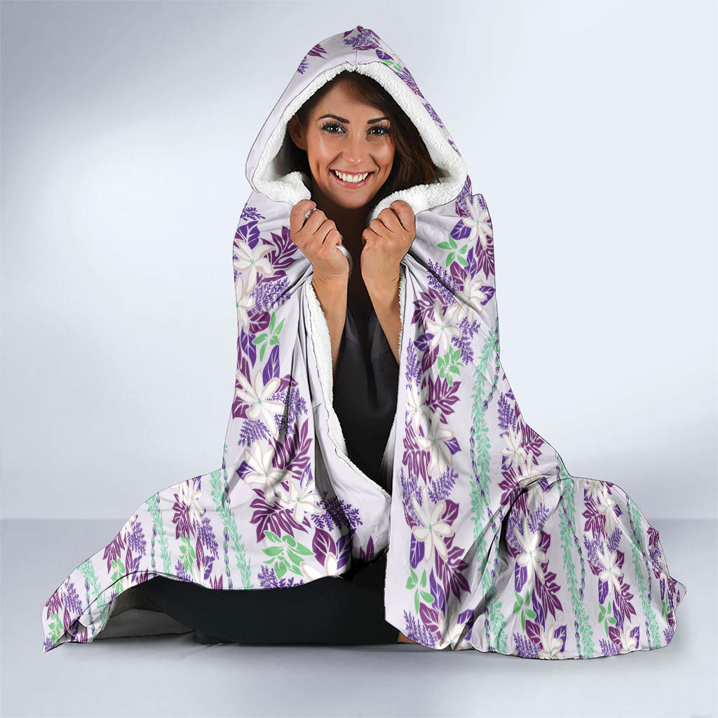 Monstera Tiare Plumeria Lei Pattern Hooded Blanket Purple Version LT01 - Polynesian Pride