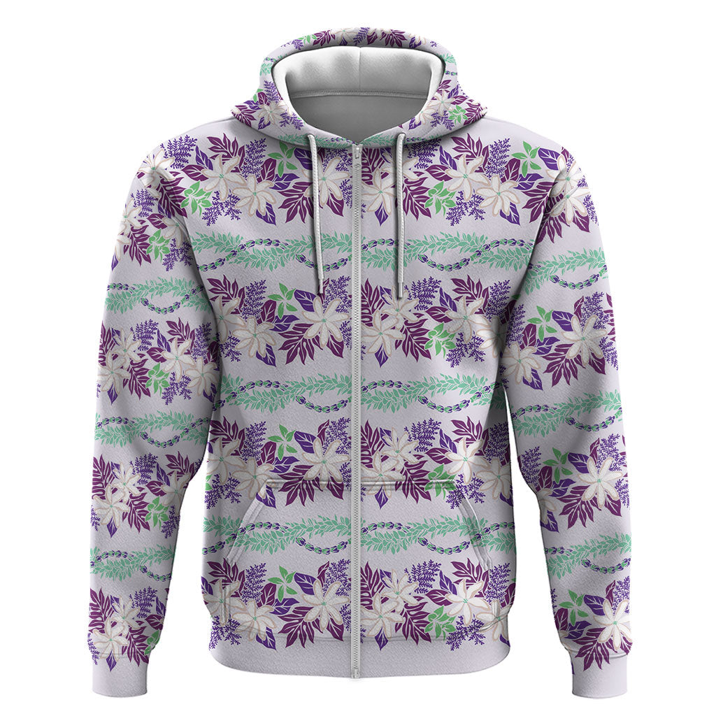 Monstera Tiare Plumeria Lei Pattern Hoodie Purple Version LT01 Zip Hoodie Purple - Polynesian Pride