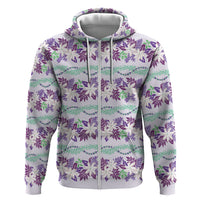 Monstera Tiare Plumeria Lei Pattern Hoodie Purple Version LT01 Zip Hoodie Purple - Polynesian Pride