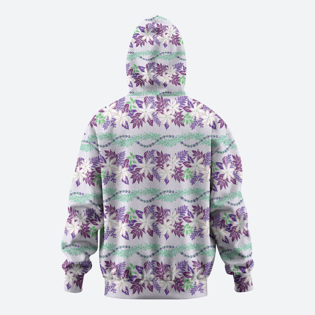 Monstera Tiare Plumeria Lei Pattern Hoodie Purple Version LT01 - Polynesian Pride