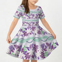 Monstera Tiare Plumeria Lei Pattern Kid Short Sleeve Dress Purple Version LT01 KID Purple - Polynesian Pride