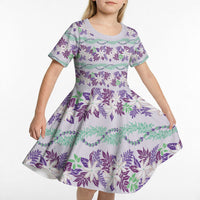 Monstera Tiare Plumeria Lei Pattern Kid Short Sleeve Dress Purple Version LT01 - Polynesian Pride