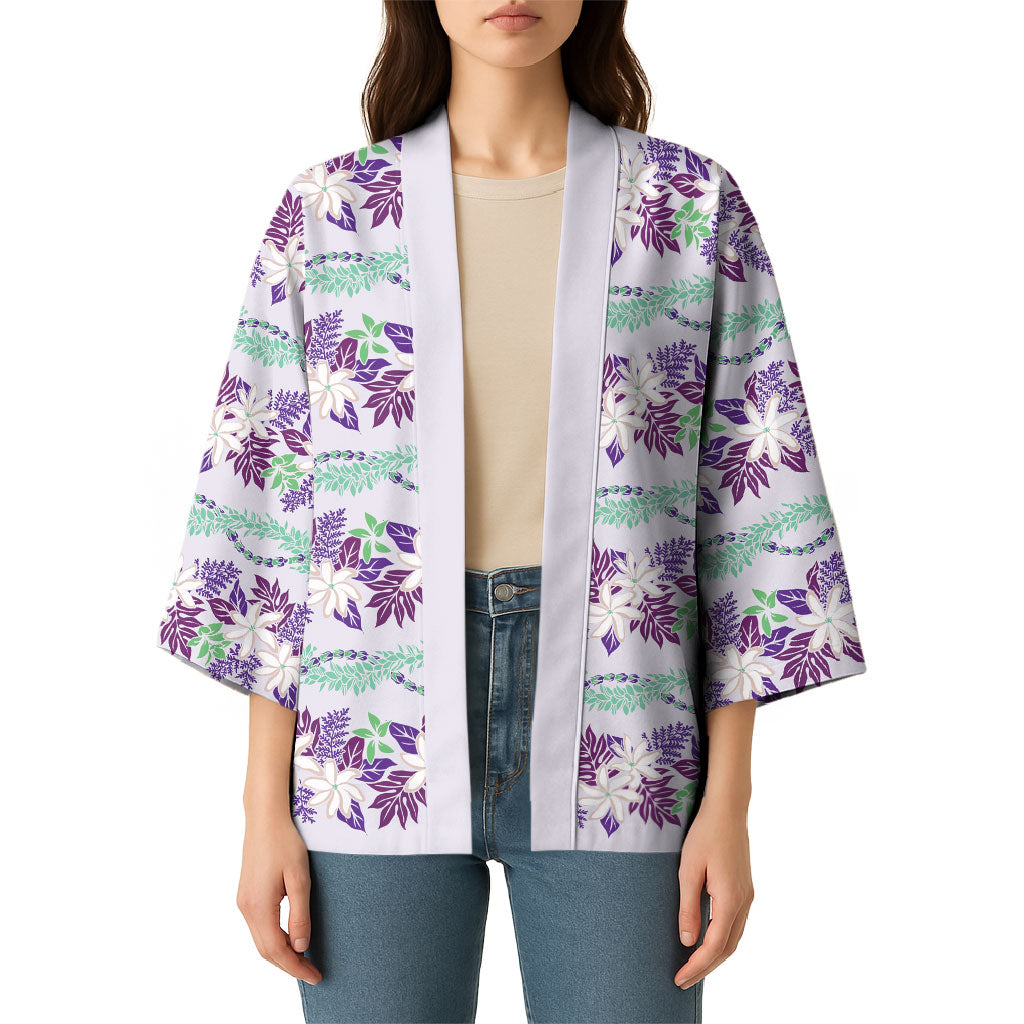 Monstera Tiare Plumeria Lei Pattern Kimono Purple Version LT01 - Polynesian Pride
