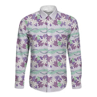 Monstera Tiare Plumeria Lei Pattern Long Sleeve Button Shirt Purple Version LT01 Unisex Purple - Polynesian Pride