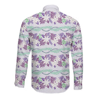 Monstera Tiare Plumeria Lei Pattern Long Sleeve Button Shirt Purple Version LT01 - Polynesian Pride