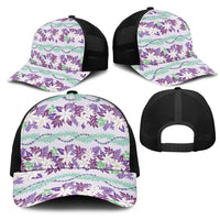 Monstera Tiare Plumeria Lei Pattern Mesh Trucker Cap Purple Version LT01 - Polynesian Pride