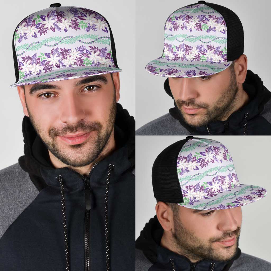 Monstera Tiare Plumeria Lei Pattern Mesh Trucker Cap Purple Version LT01 - Polynesian Pride