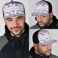 Monstera Tiare Plumeria Lei Pattern Mesh Trucker Cap Purple Version LT01 - Polynesian Pride