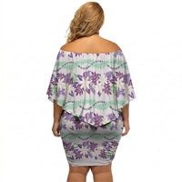 Monstera Tiare Plumeria Lei Pattern Off Shoulder Short Dress Purple Version LT01 - Polynesian Pride