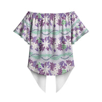 Monstera Tiare Plumeria Lei Pattern Off Shoulder Wrap Waist Top Purple Version LT01 - Polynesian Pride