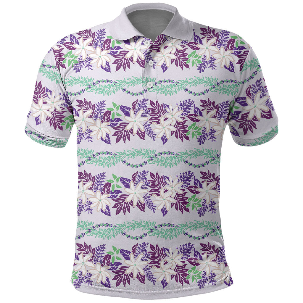 Monstera Tiare Plumeria Lei Pattern Polo Shirt Purple Version LT01 Purple - Polynesian Pride