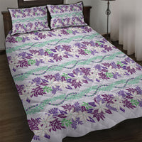 Monstera Tiare Plumeria Lei Pattern Quilt Bed Set Purple Version LT01 Purple - Polynesian Pride