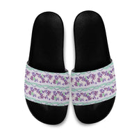 Monstera Tiare Plumeria Lei Pattern Slide Sandals Purple Version LT01 Purple - Polynesian Pride