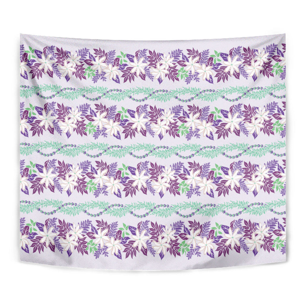 Monstera Tiare Plumeria Lei Pattern Tapestry Purple Version