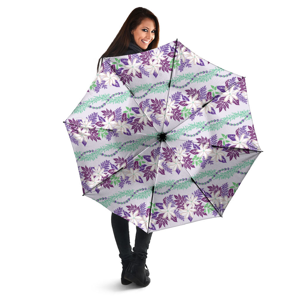 Monstera Tiare Plumeria Lei Pattern Umbrella Purple Version LT01 - Polynesian Pride