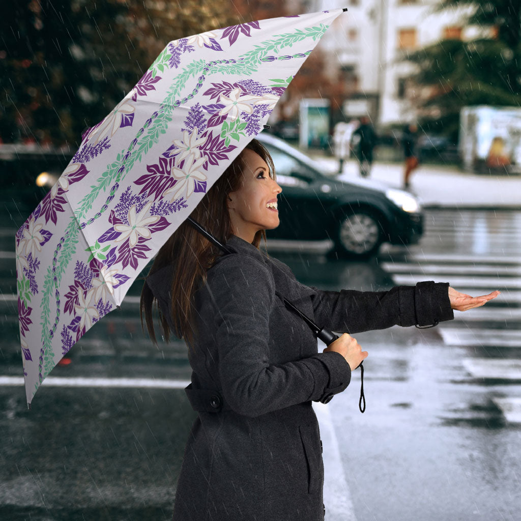 Monstera Tiare Plumeria Lei Pattern Umbrella Purple Version LT01 - Polynesian Pride