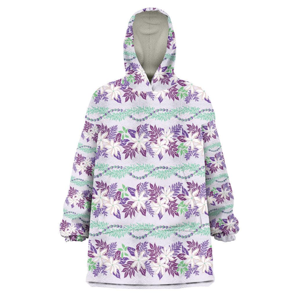 Monstera Tiare Plumeria Lei Pattern Wearable Blanket Hoodie Purple Version LT01 One Size Purple - Polynesian Pride