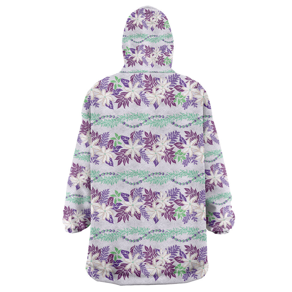 Monstera Tiare Plumeria Lei Pattern Wearable Blanket Hoodie Purple Version LT01 - Polynesian Pride
