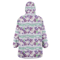 Monstera Tiare Plumeria Lei Pattern Wearable Blanket Hoodie Purple Version LT01 - Polynesian Pride